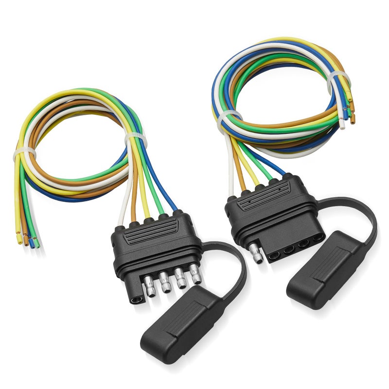 RED WOLF موصل سلك توصيل مسطح 5 طرق من ريد وولف مع قابس محول ذكر وأنثى 5 دبابيس 18 AWG لجرارات RV والقوارب والشاحنات والفانات 1 زوج - Image 1